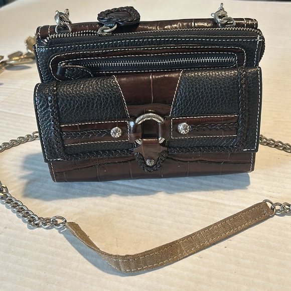 Brighton Black Brown Croc Embossed Leather Small Crossbody Organizer Wallet - Picture 11 of 11